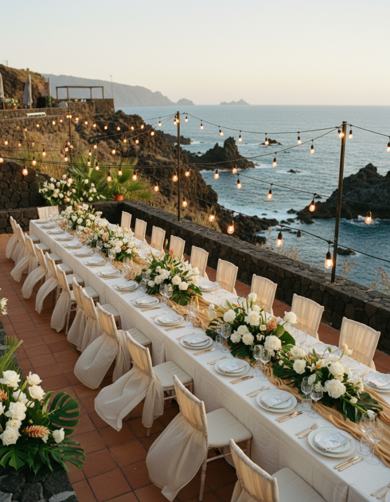 Sleek design, elegance, terrace with wedding decoration