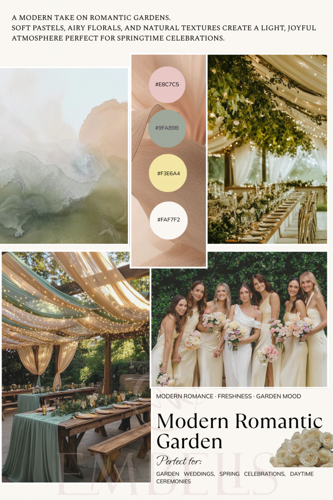 Modern Romantic Garden
Fresh florals, light, and modern softness.